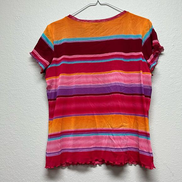 Crazy Horse, colorful stretchy silky striped fitted top, Large - Picture 2 of 3